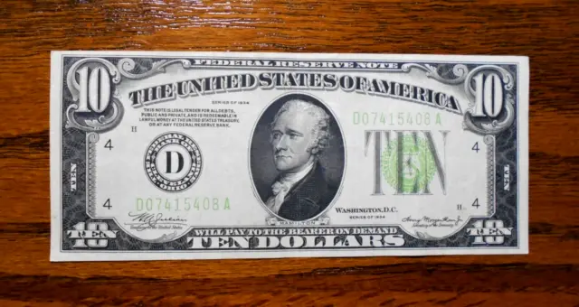 1934 $10 Federal Reserve Note 💲 Light Green ~ Cleveland