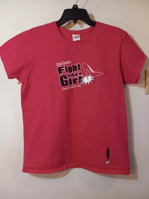 Kym Rock's Fight Like a Girl T-shirt Pink Sz L Gildan Ultra Cotton HOT PINK