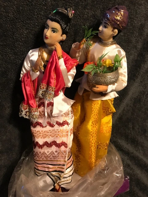 Myanmar Thingyan water festival April figures Burmese dolls 18th Century A D 14"