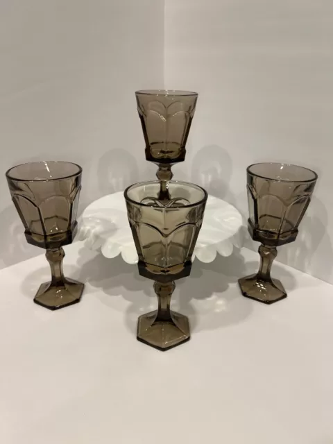 Fostoria Smoky Brown Jamestown Goblets - 4 Vtg Footed Water Glasses