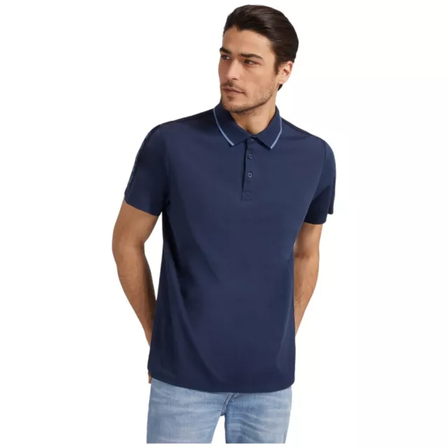 Guess T-Shirt Polo Bleu En Piqut Polo avec Logo Manches Paul M2YP25-KARS0