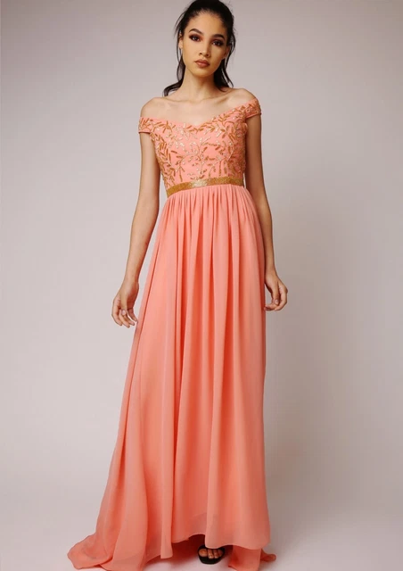 VIRGOS LOUNGE PECHE Mariage Soiree Cocktail Robe Maxi UK14 EUR42 US10 EUR 224 27 PicClick FR
