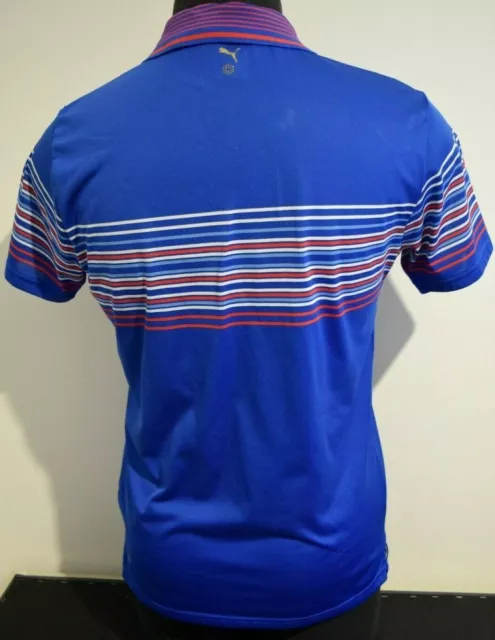 Men's Puma Golf Tech Wrap Stripe Polo T-shirt - Blue;  Sz - US: M    UK: L - EC 3