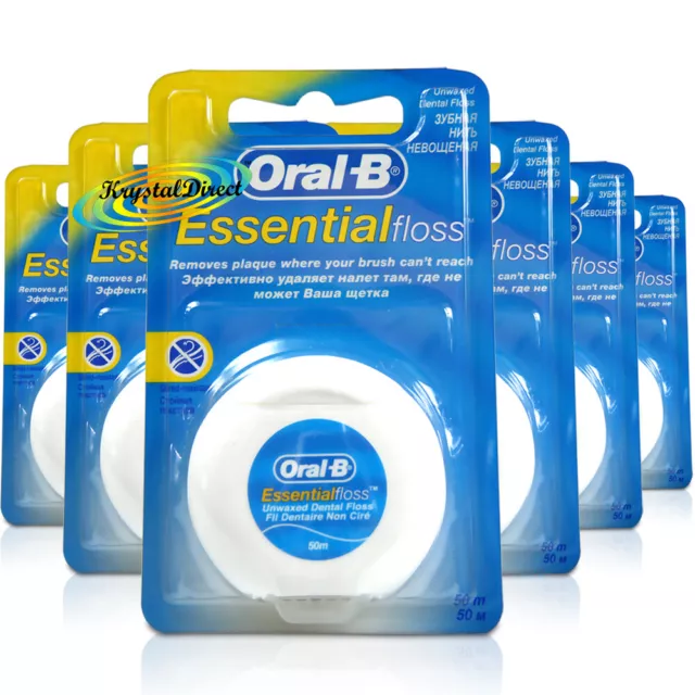 6x Oral B Essential floss Essential Dental Floss Unwaxed 50m