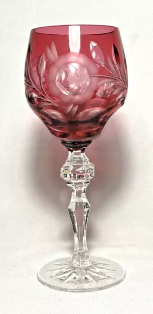 Early Cranberry Red Cut-To-Clear Crystal 7.9" WINE GLASS (8  Oz.)