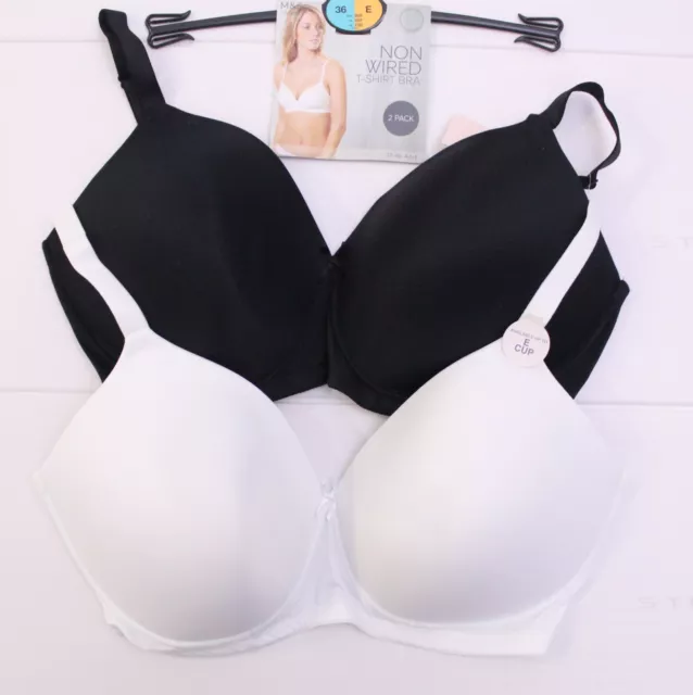 M & S Ladies 2 Pack Full Cup T-Shirt Bra Padded Non Wired Size ~ 36E ~