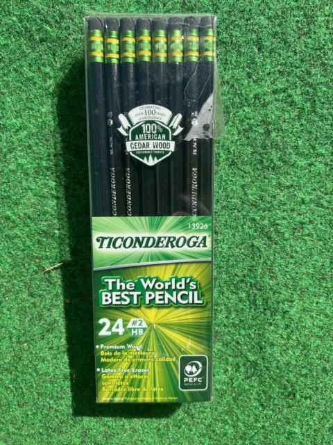 Ticonderoga Pencils Wood-Cased, Graphite #2 HB Soft, Black 24-Pack (13926) NEW