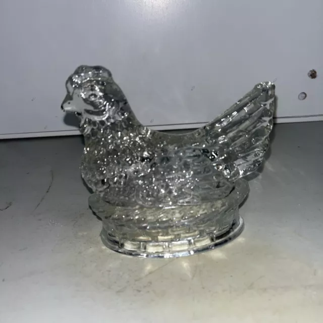 VINTAGE J. H. MILLSTEIN CO. Jeanette GLASS Crystal Candy Bowl Topper Lid Chicken