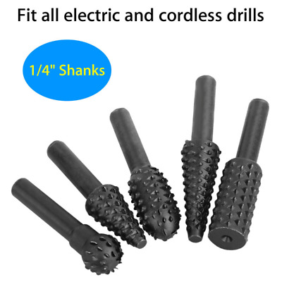 Steel Rotary Burr Drill Bit Set Cutting for Woodworking Knife Carving 5Pcs 1/4“