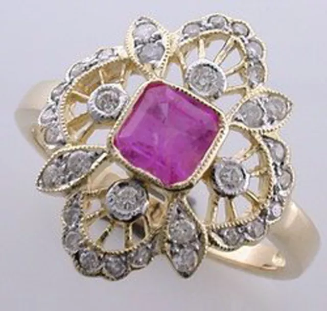 9ct Solid Gold Pink Tourmaline & Diamond Women's Ring R66 Custom