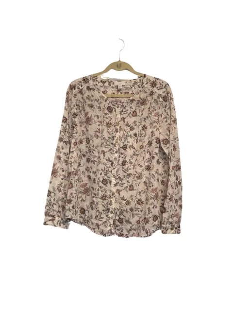 J. Jill Women's Floral Relaxed Shirred Voile Blouse 100% Cotton Medium