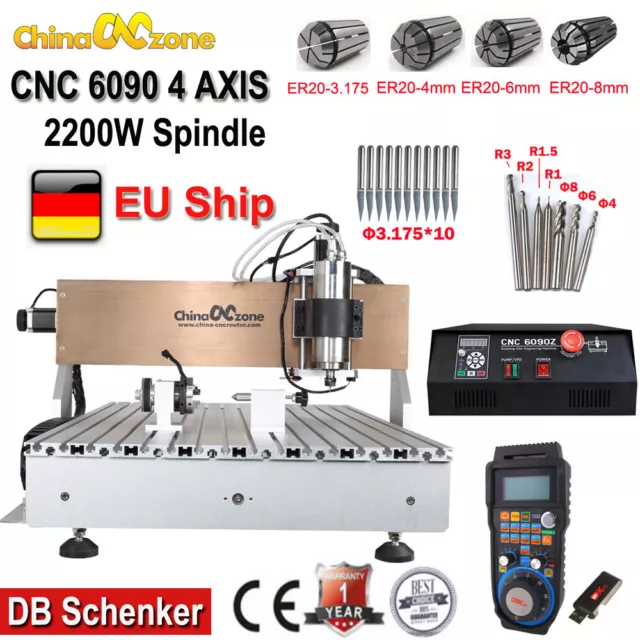 2200W CNC 6090 4axis Engraving Machine Mach 3 USB CNC Milling Engraver Router EU