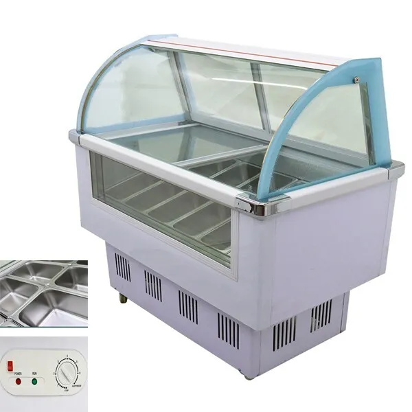 12Pan Ice Cream Refrigerated Showcase Freezer with LED light Tempered Glass 220V