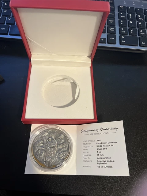The Lady and the Dragon Apocalypse 3oz Silver Coin 3000 Francs CFA Cameroon 2021