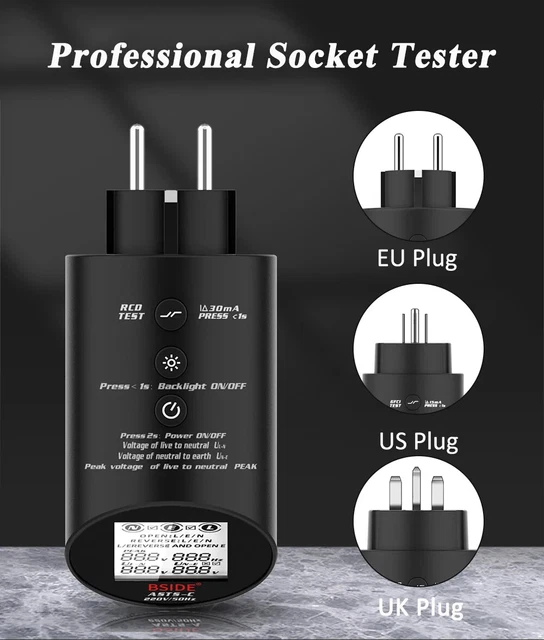 SOCKET TESTER VOLTAGE Circuit Analyzer RCD Meter EUR 62,39 - PicClick FR