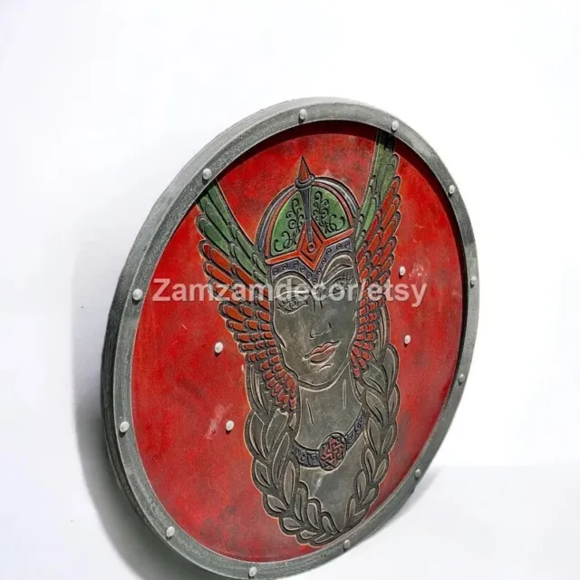 Viking Shield - Carved Freya Queen Viking Shield Medieval Wooden Round Viking Sh