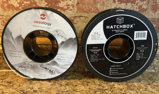 HATCHBOX PLA  AND VEEOLOGY 1.75 mm 3D Printer Filament in WHITE  (2) 1kg Spools✅