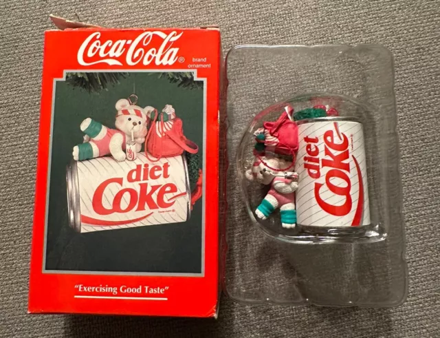 1994 "Exercising Good Taste" Enesco Diet Coke Teddy Bear Christmas Ornament