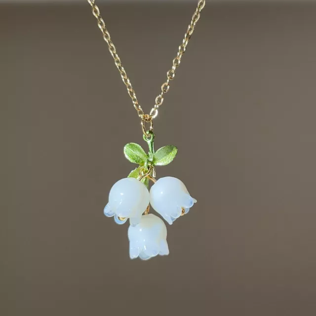 White Glass Lily of the Valley Necklace