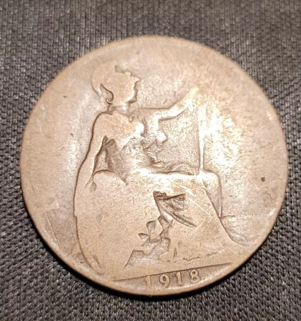 1918 Uk Great Britain Half Penny