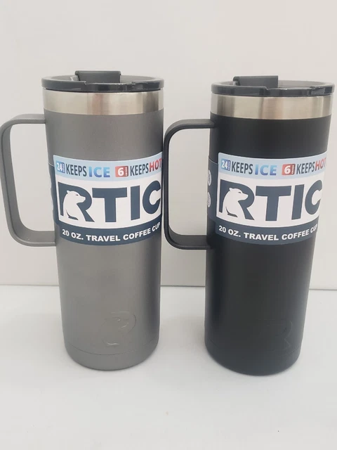 Lot Of 2 RTIC 20 oz stainless steel travel coffee cup Charcoal And Black New