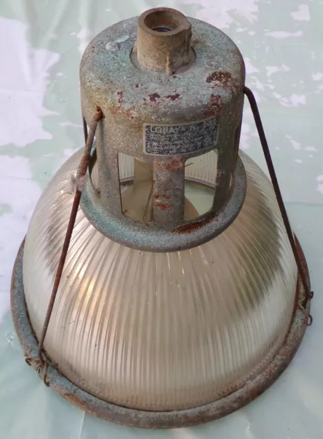 Vintage Holophane Lobay 682 Glass Shade Pendant Industrial Light Fixture