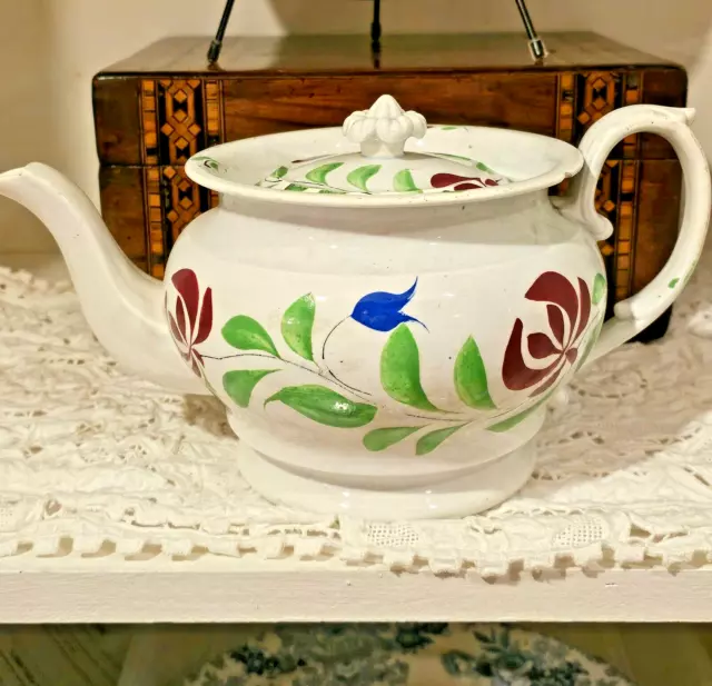 Staffordshire Painted "Leeds " Type Pearlware Teapot 2