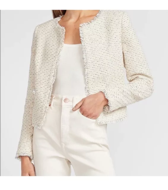 Express Cropped Boucle Tweed Blazer Ivory Size Small Lined