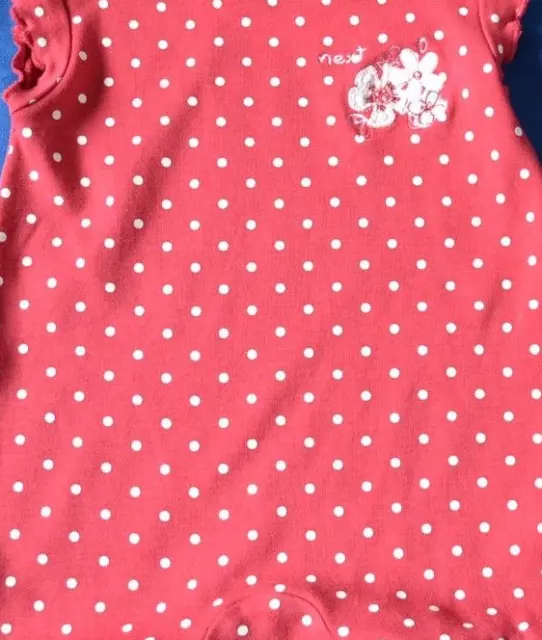 Next Baby Girl's Cotton Romper Newborn Up To 10lbs Raspberry Pink & White Dots 3