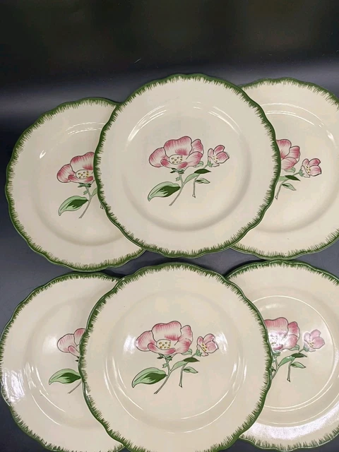 Lot De 4 Assiettes à Dessert Anciennes En Porcelaine - Décor Paysage Et Coquelicots