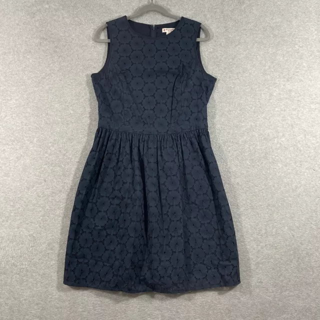 Brooks Brothers Red Fleece Womens Lace Eyelet Dress Size 12 Navy Blue Sleeveless