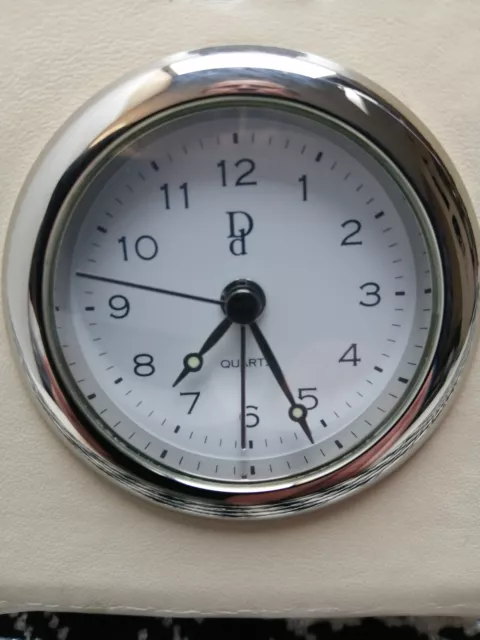 Elegant Dd Travel Alarm Clock in Cream  Leather Case. UK. 2