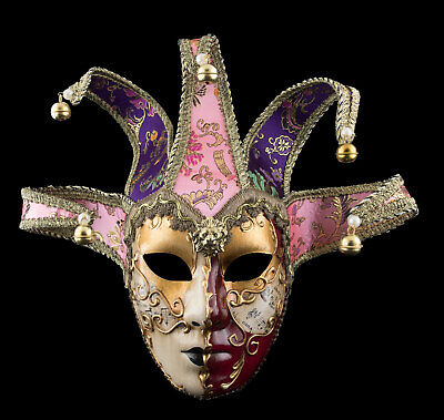 Mask from Venice Jolly Face Golden And Red 5 Spikes Prom Carnival - 1614