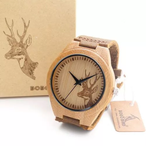 Genuine BOBO BIRD Luxury Wooden Womens & Men Watch Real Leather Band Cerf Head