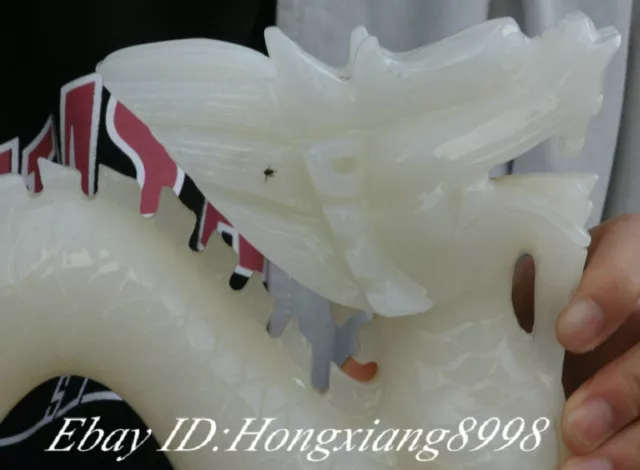 10.6" Old Chinese Natural White Jade Carving Zodiac Year Animal Dragon Statue 2