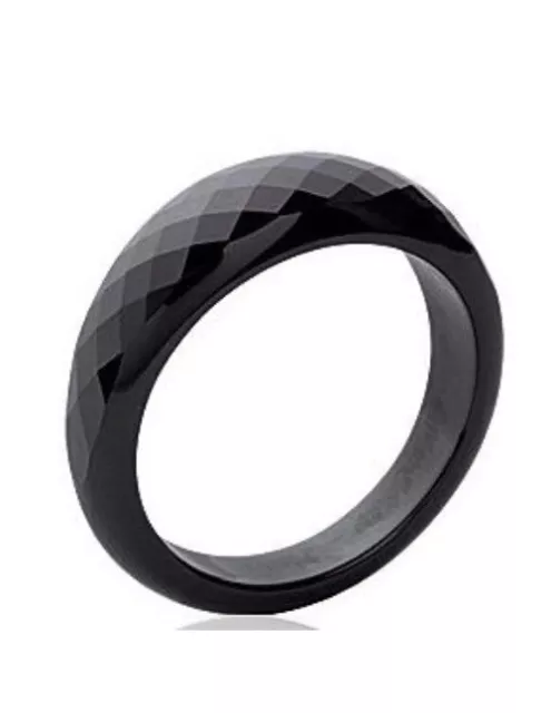 Bague Alliance Bombée Facettée En Céramique Noire Taille 54 Bijoux Femme