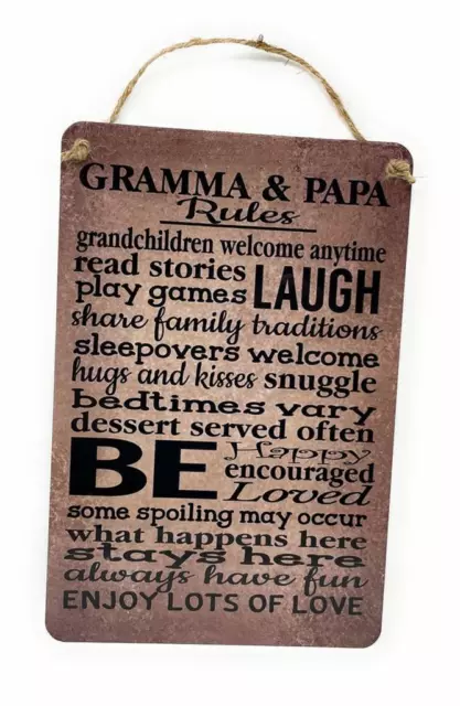 GRAMMA & PAPA Rules Novelty 12 x 8 in Aluminum Sign for Wall Door