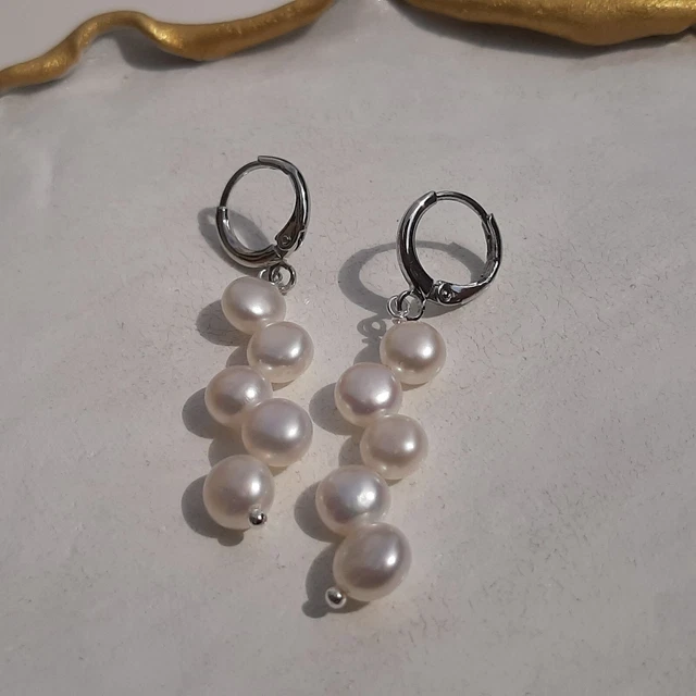 Boucles D'oreilles Clous Avec Perles De Culture D'eau Douce Blanches - Plaqué Or Ruche