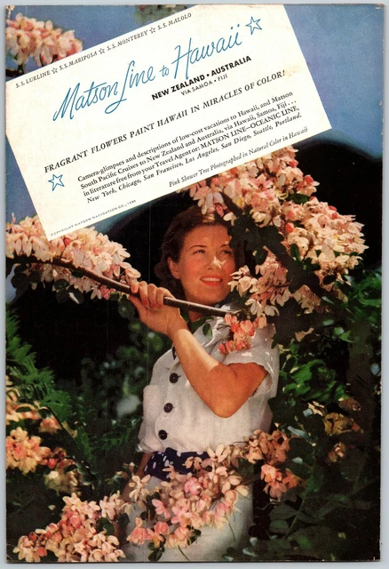 1936 MATSON LINE to Hawaii Woman with Flowers 6.5 x 10 Vintage Color ...