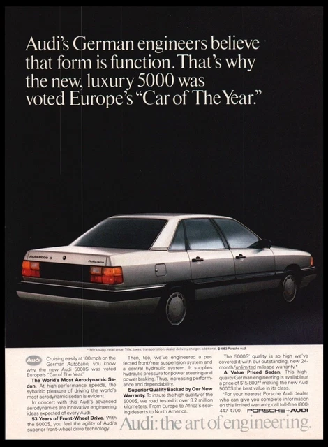1983 Audi 5000S silver car photo print ad-Vintage Man Cave Garage Decor