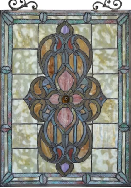 25" Floral Avalion Tiffany Style Stained Glass Window Hanging Panel