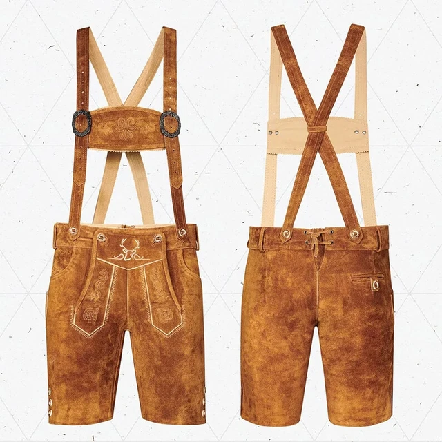 Bavarian Trachten Men's Lederhosen Short Brown German Oktoberfest Costume
