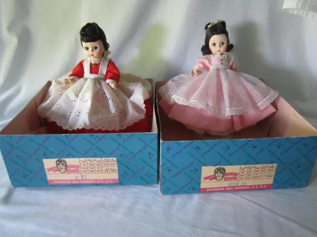 2 Vintage Madame Alexander 8" Dolls BETH #412 JO #413  original boxes Red Pink
