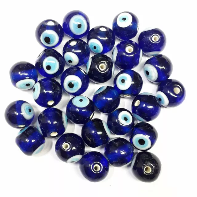12mm Mauvais Oeil Chalumeau Desseré Verre Perforé Perles Royal Bleu Pièces 5
