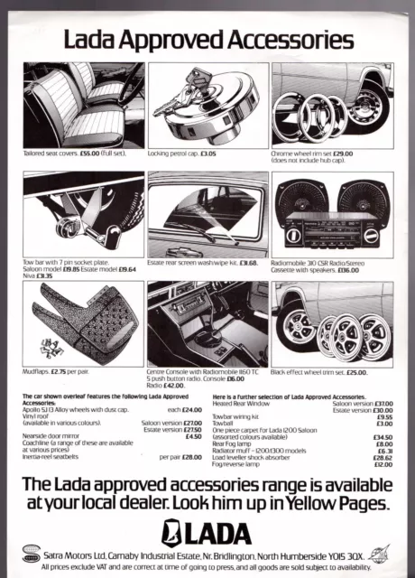 Lada Accessories 1979 UK Market Single Sheet Sales Brochure 1200 1300 1500 1600