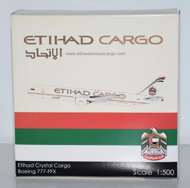 ETIHAD AIRWAYS Crystal Cargo Boeing 777-FFX model plane 1:500 Mint Condition