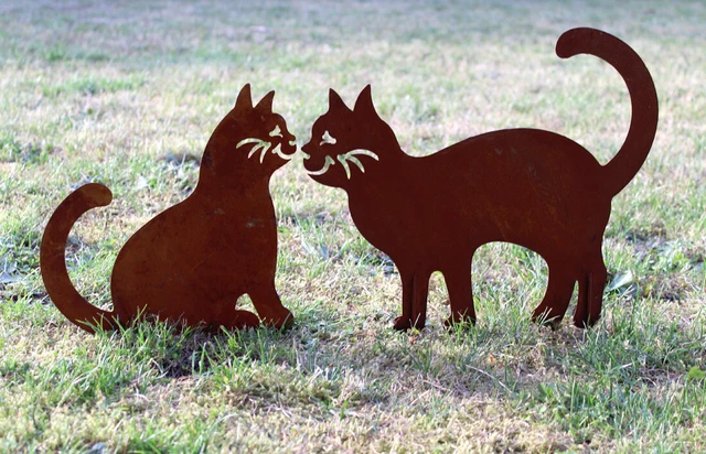 KATZE KATZEN DEKO Figur Garten Rost Edelrost Gartenstecker Dekofigur