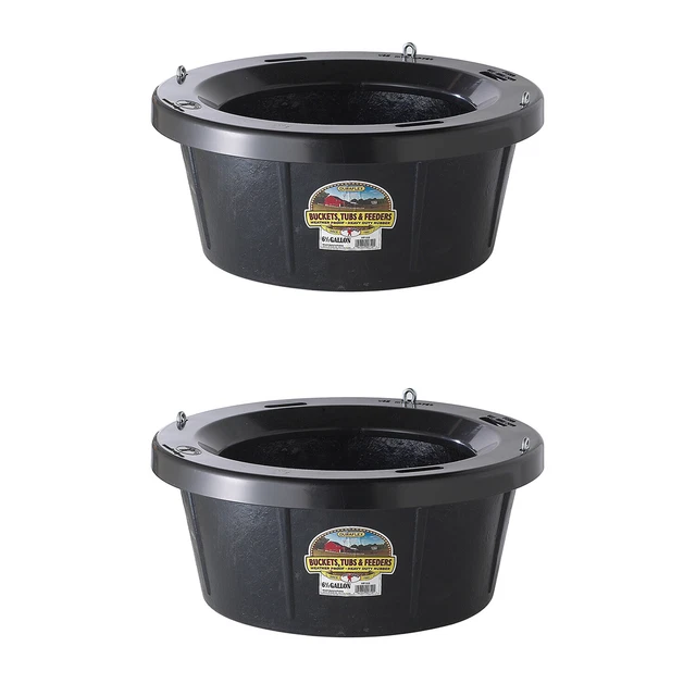 Little Giant Rubber Tub with Metal Hanging Hooks 6.5 Gallons, Black (2 Pack)