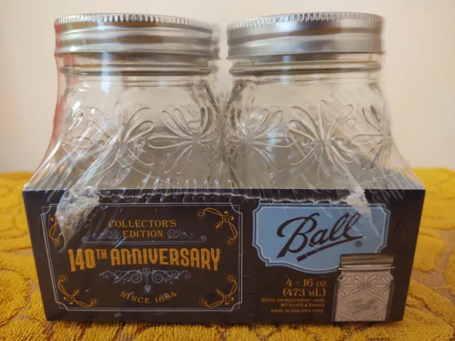 4 Pack, New BALL 140th Anniversary Collectors Edition Mason Canning Pint Jars