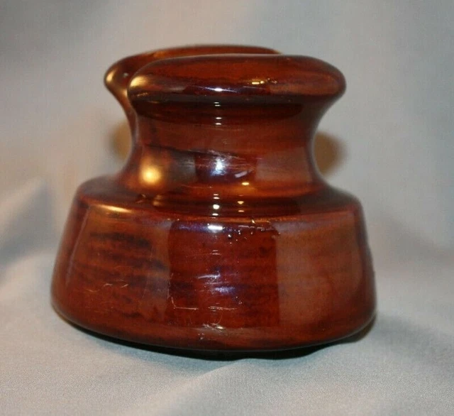 Vintage LOCKE Medium Brown Ceramic Porcelain Insulator USA 3 3/8" 2